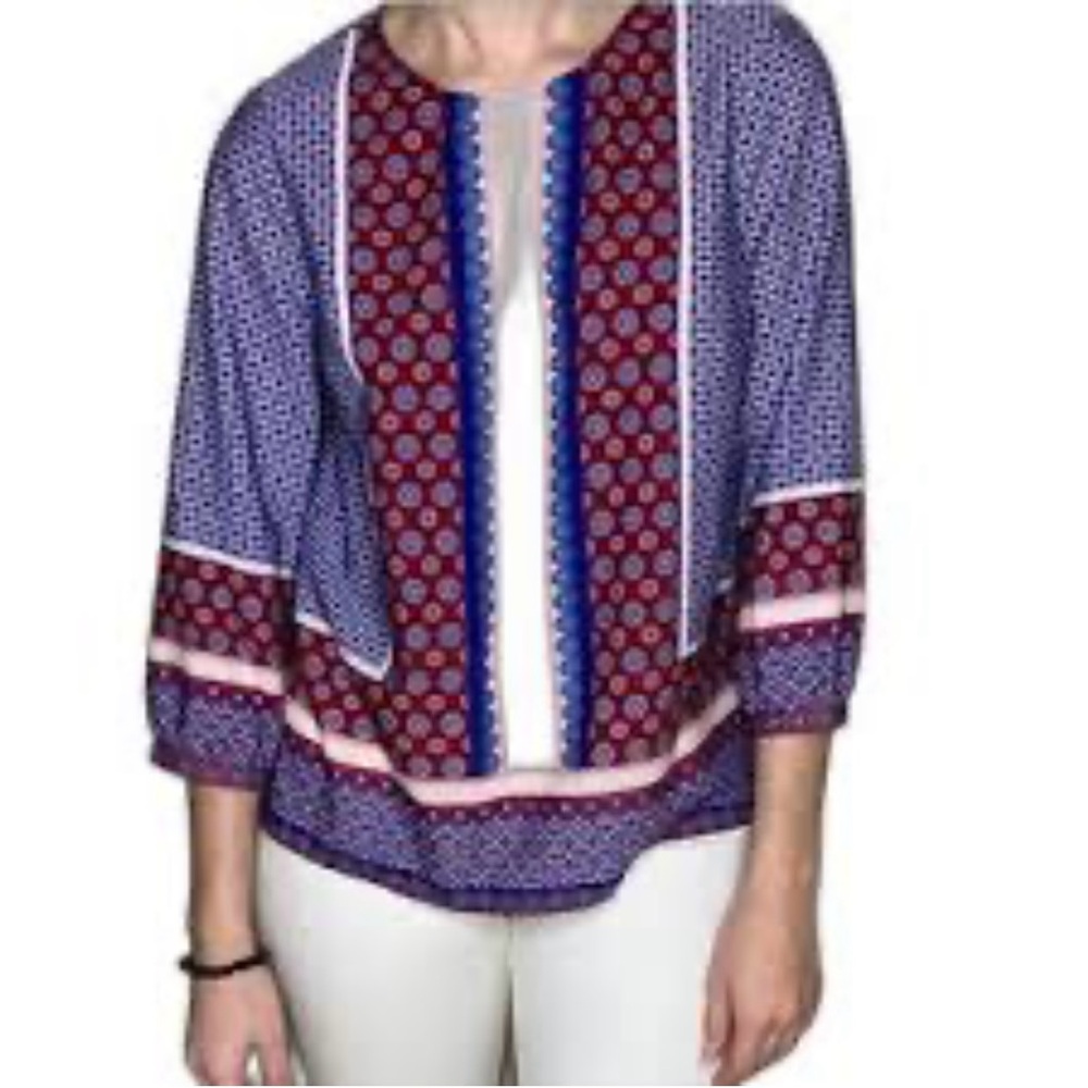 Talbots Red White and Blue Long Sleeve Top Size Medium